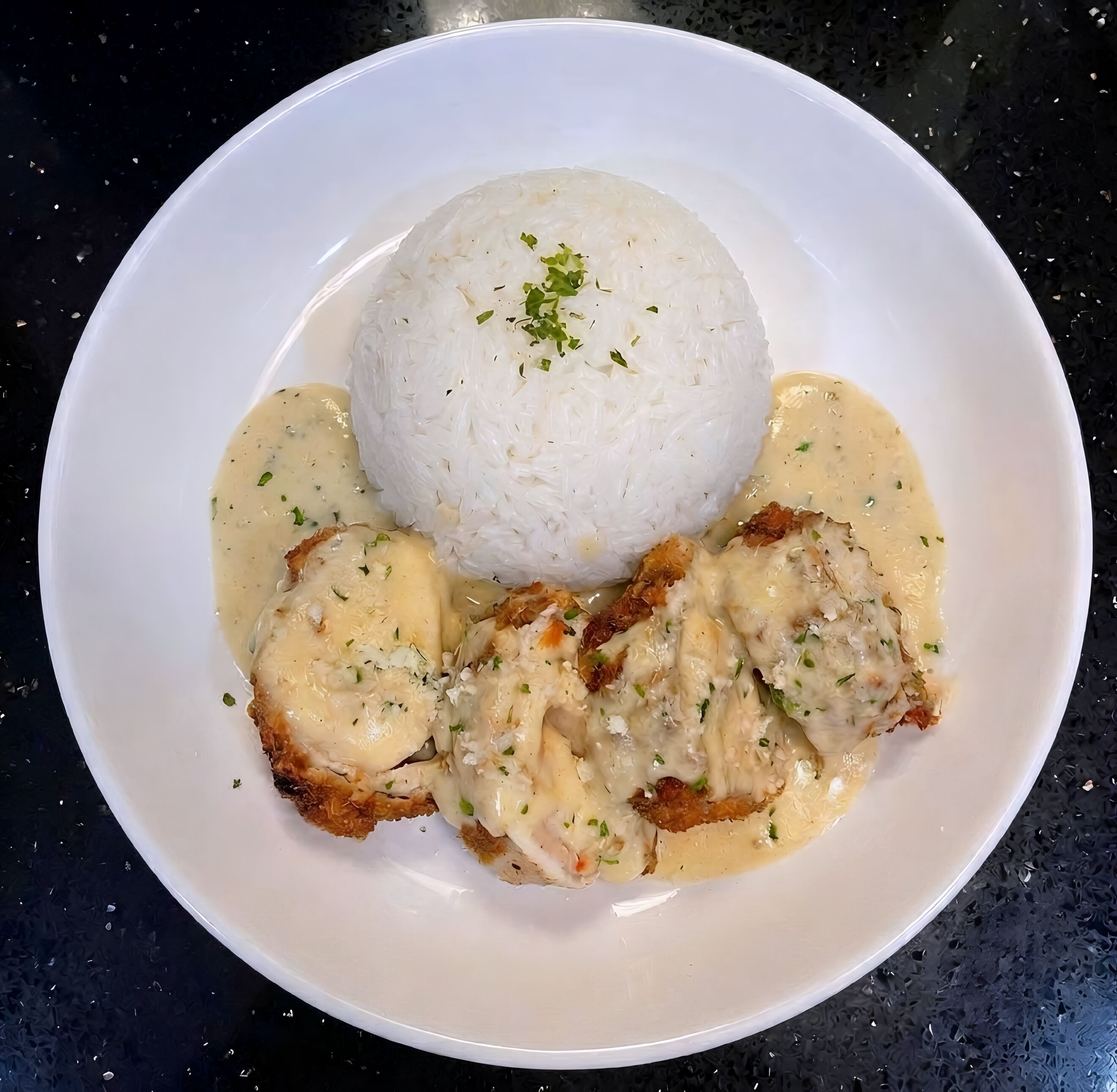 Crispy Cordon Bleu with ham and melted cheese at Almers Cafe