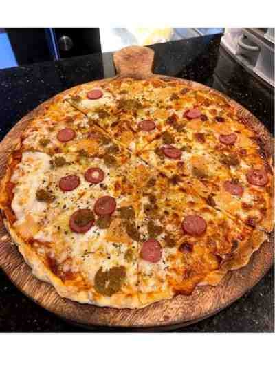 Meat Overload Pizza with thin crust at Almers Cafe